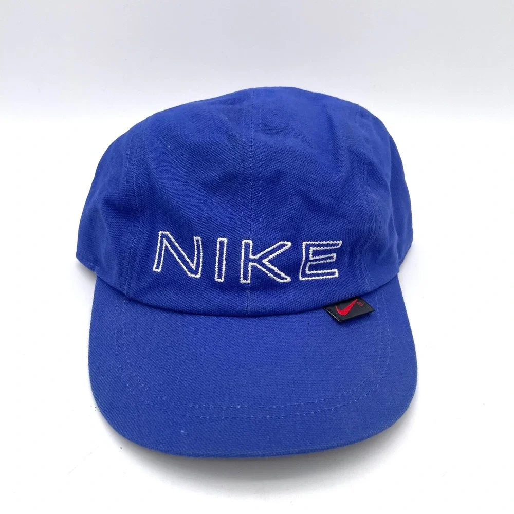Nike Hat Cotton Mens OS Blue Good Vintage 5-Panel Embroidered Spellout Strapback